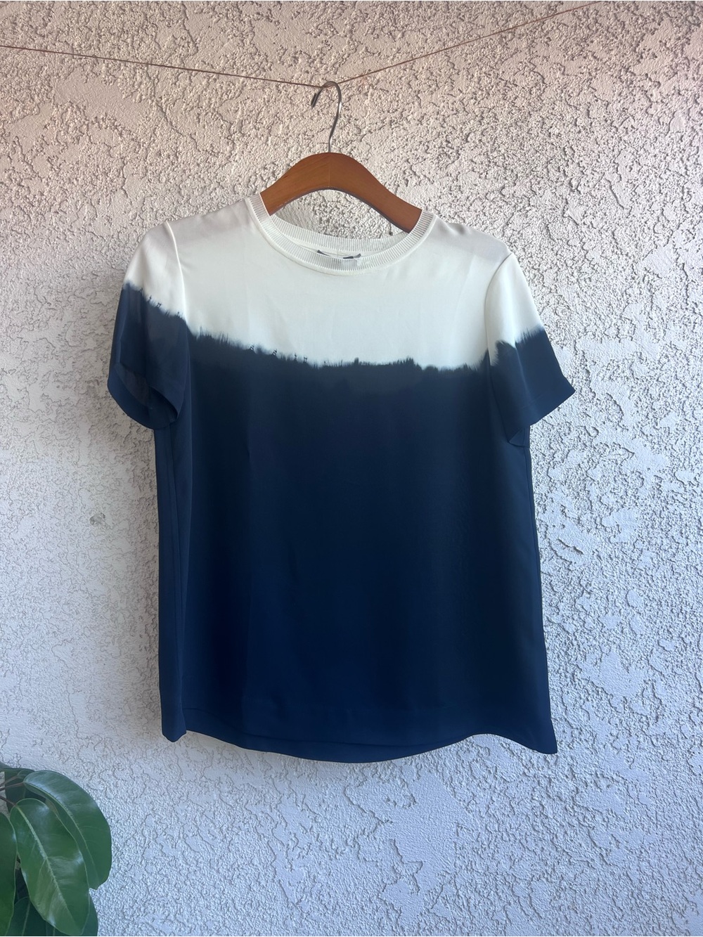 Vince Navy and White Dip-Dye Short Sleeve Tee